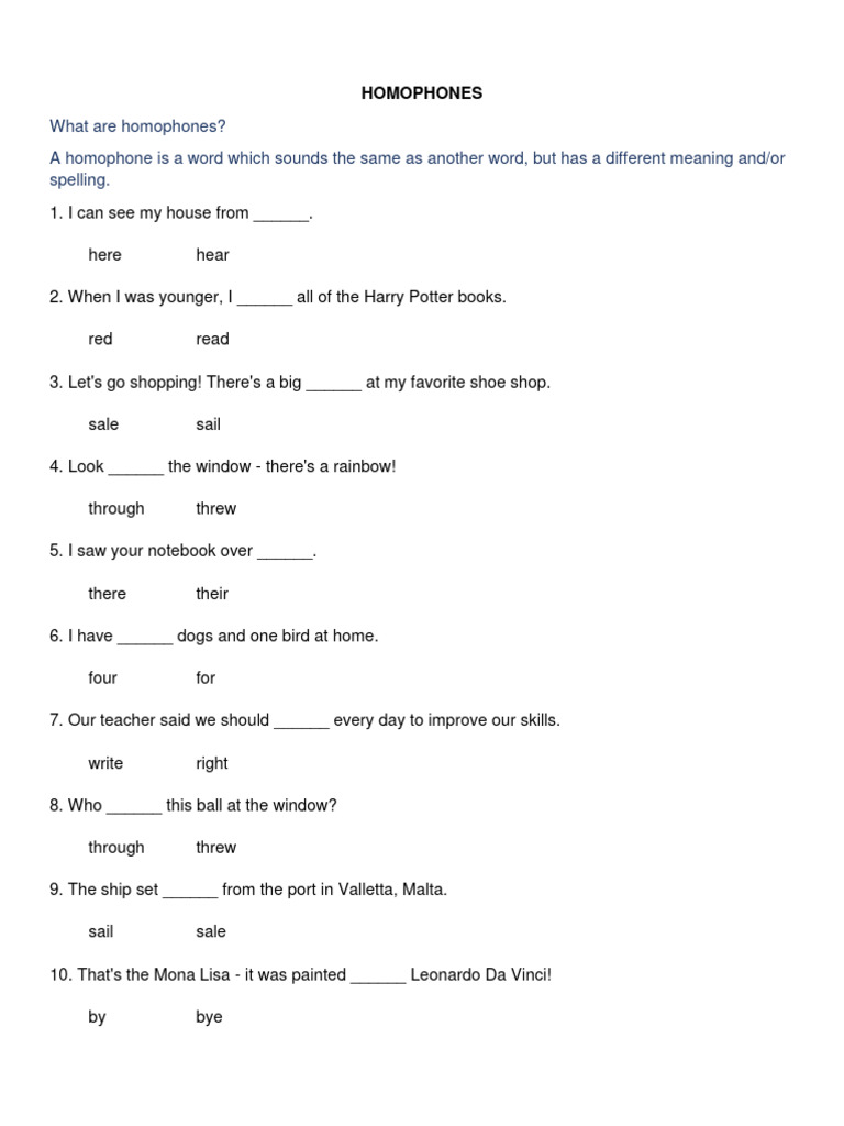 Understanding Homophones with Examples | PDF
