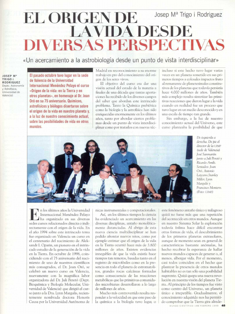 Rodriguez El Origen de La Vida Desde Varias Perspectivas | PDF