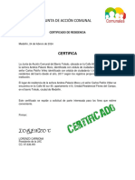 10. Certificado de domicilio por parte de la Junta de Acción Comunal