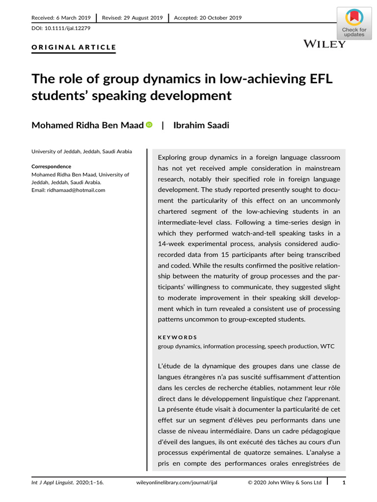 Group Dynamics in EFL Speaking Skills | PDF | Learning | Experiment