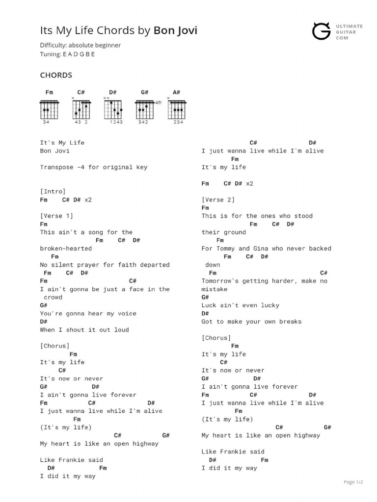 Its my life chords pdf