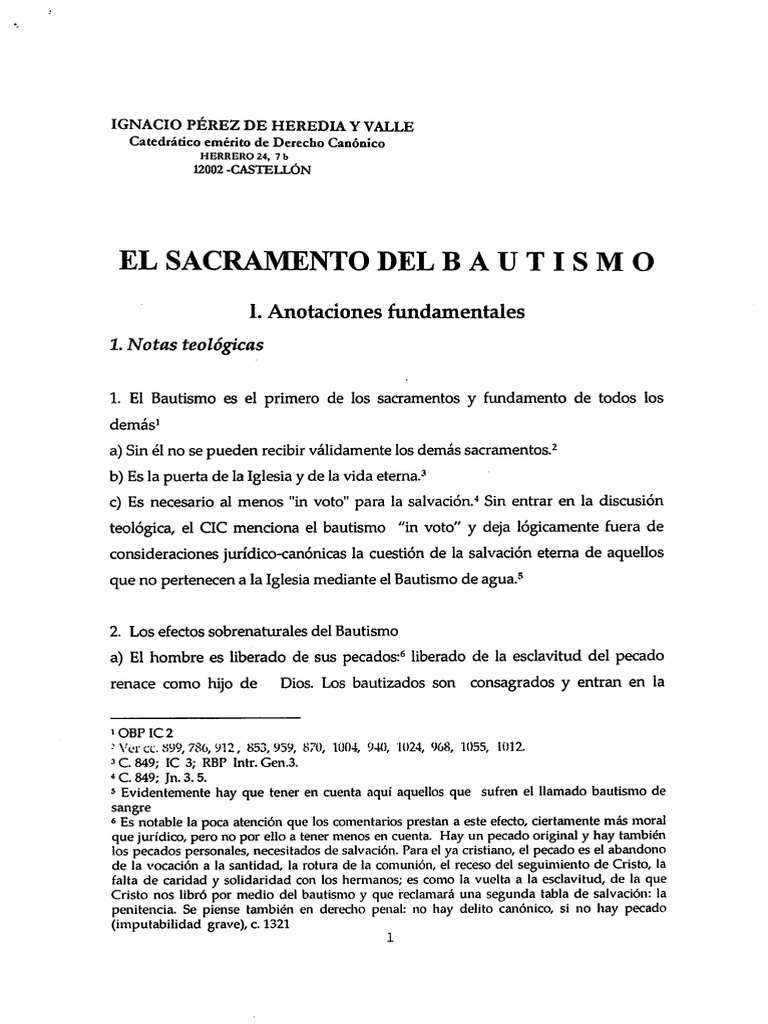 Pérez de Heredia - El Sacramento Del Bautismo | PDF