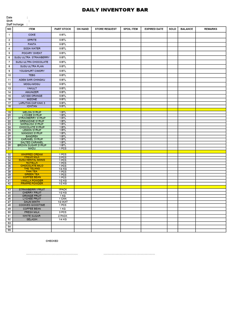 Bar Inventory Baru | PDF | Drink | Foods