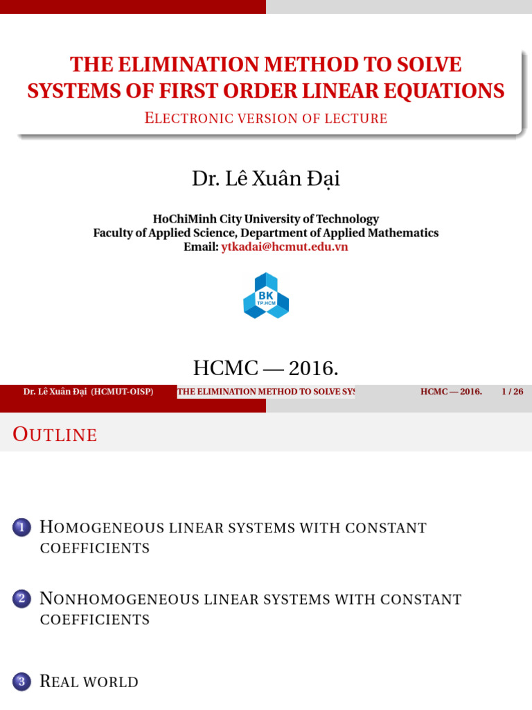 Elimination Method for Linear Equations | PDF | System Of Linear ...