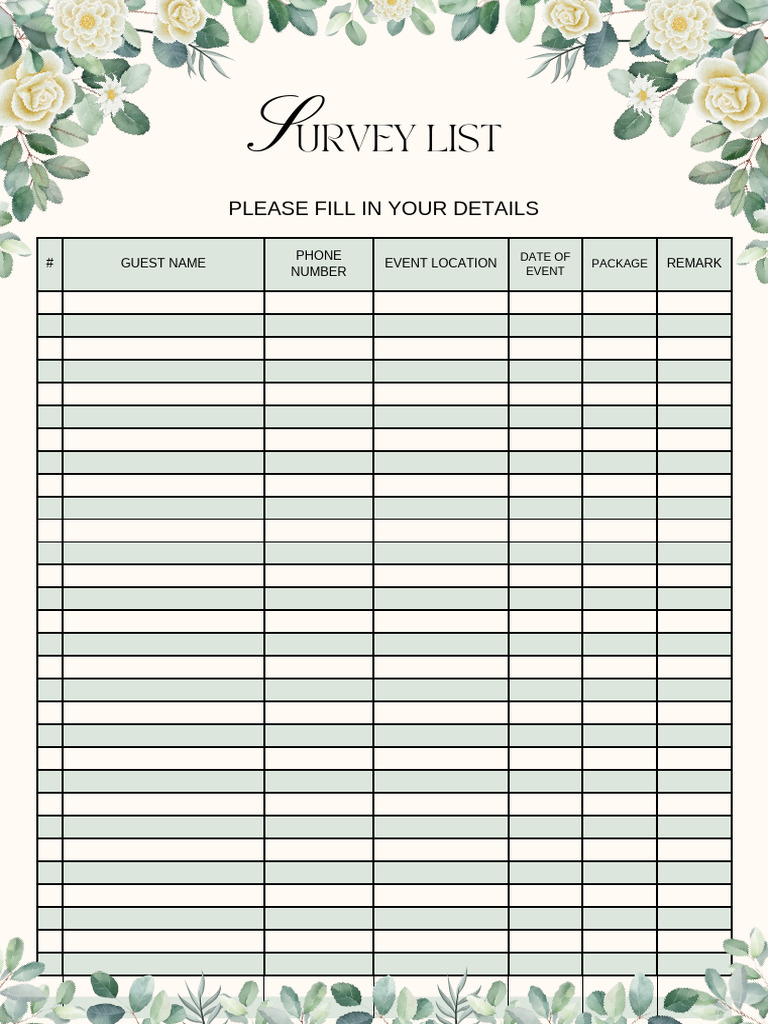 Beige Green Rustic Floral Wedding Guest List A4 - 20240509 - 115320 ...