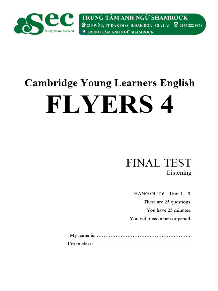 Flyers 4 Listening Final Test Guide | PDF