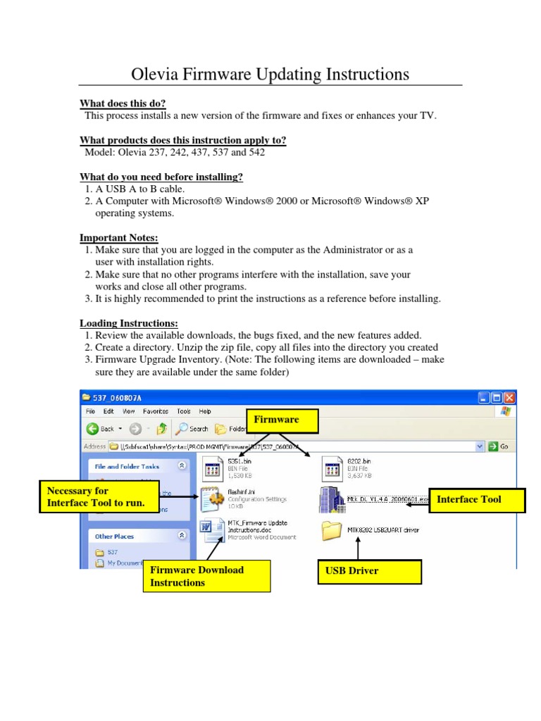 Installing olevia firmware update download
