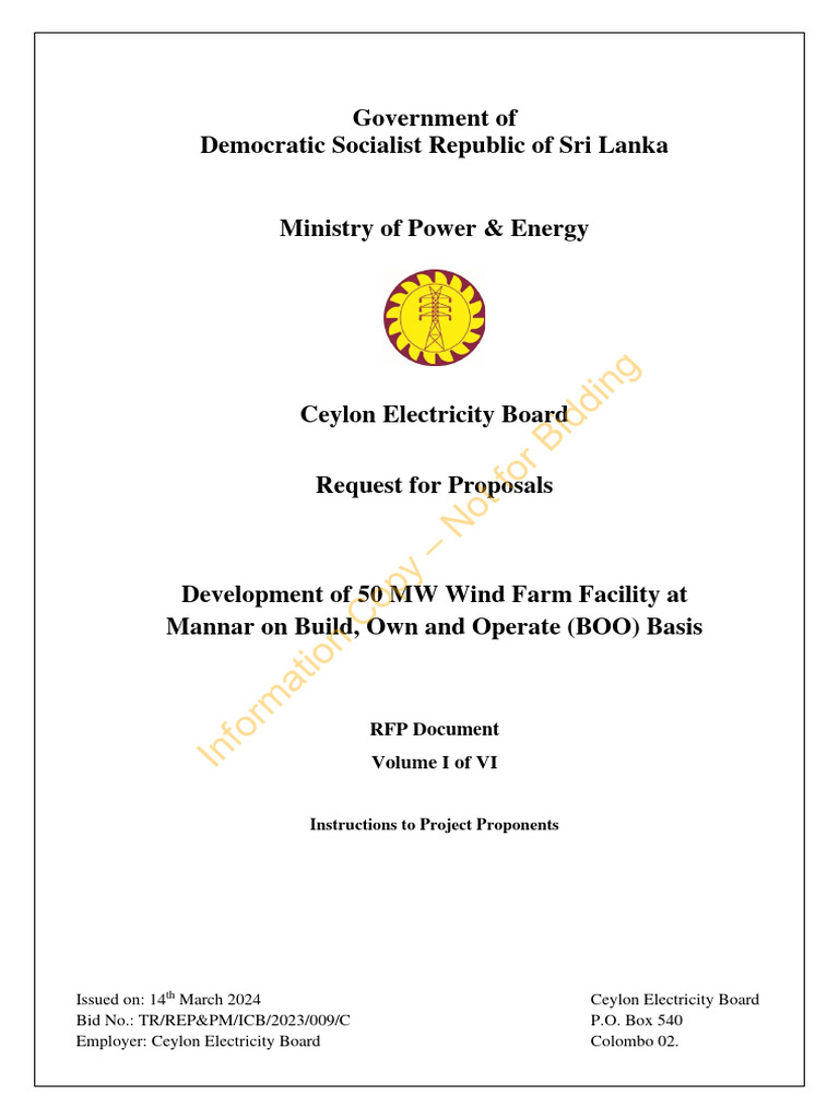 RFP for 50 MW Wind Farm in Mannar | PDF | Environmental Impact ...