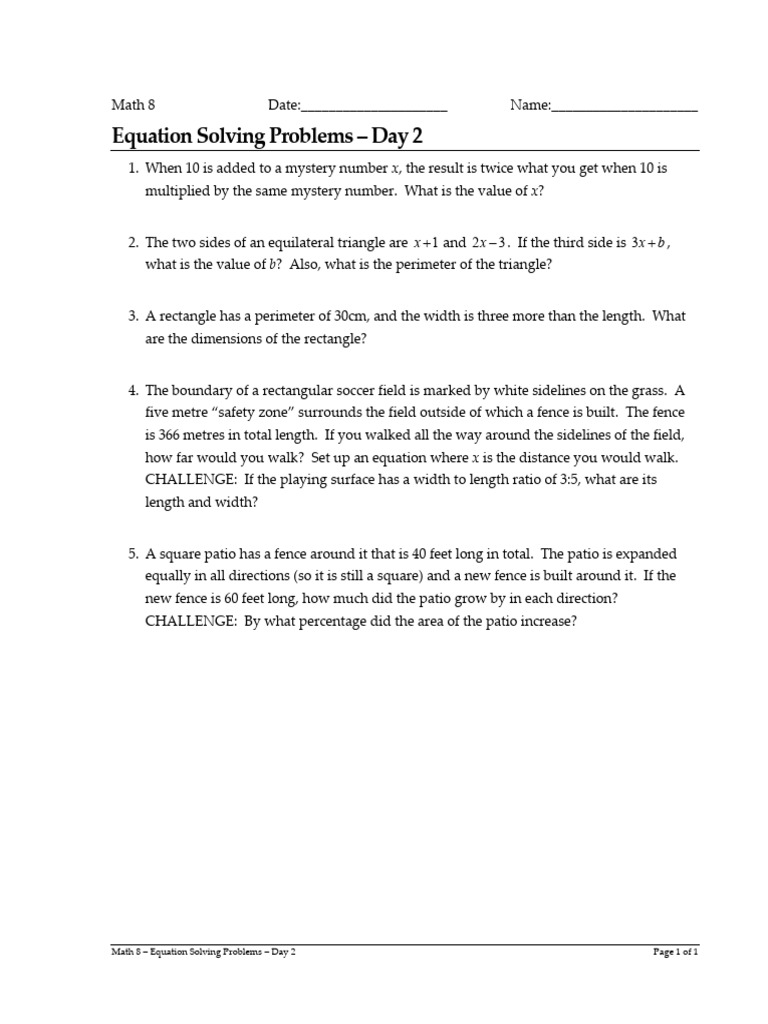 Math 8 Equation Solving Problems Day 2 | PDF