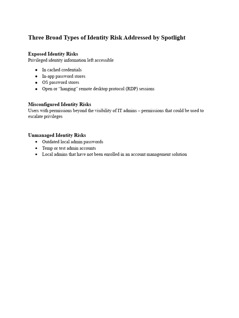Identity Risk Types Addressed by Spotlight | PDF