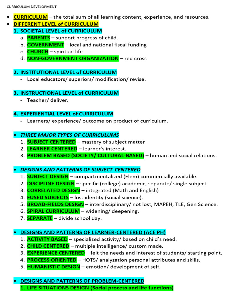 Levels and Types of Curriculum Design | PDF | Curriculum | Learning