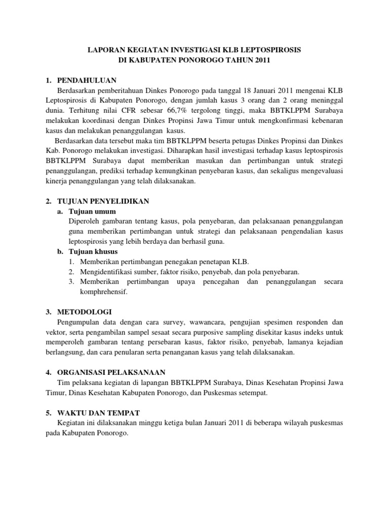 Laporan Kegiatan Investigasi Klb Leptospirosis