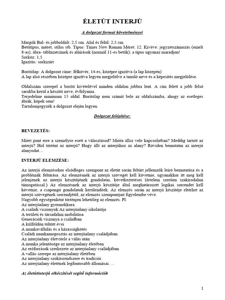 életút interjú anyaga | PDF