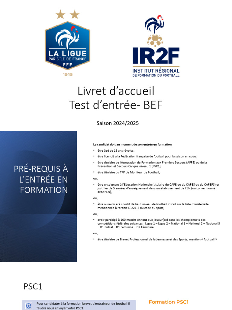 Conditions d'entrée au BEF 2024/2025 | PDF | Football