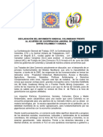 Declaración del Movimiento Sindical Colombiano frente al TLC Colombia - Canadá (21-01-09)