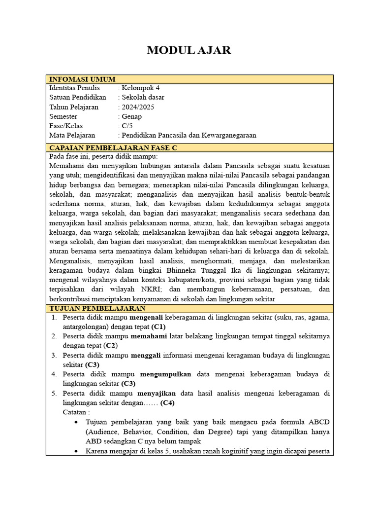 Modul Pembelajaran PPKn Kelas 5 SD | PDF
