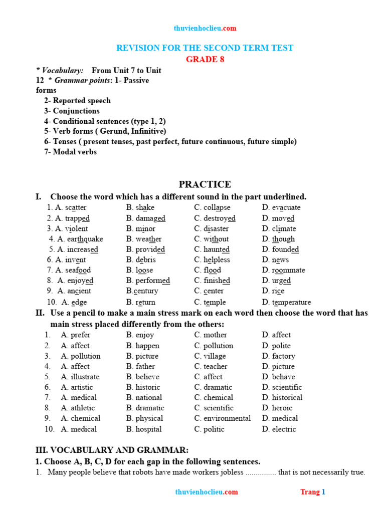 Grade 8 Second Term Test Revision Guide | PDF | Linguistics