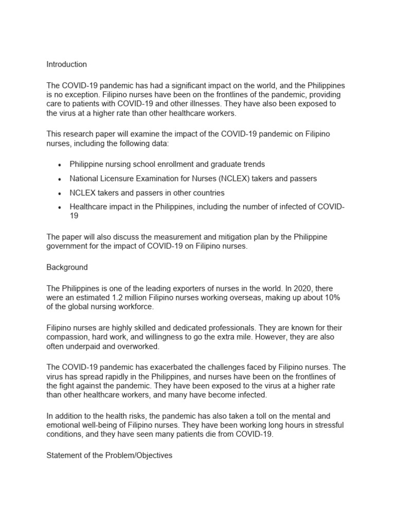 The Impact of The Covid-19 Pandemic On Filipino Nurses | PDF | Nursing ...