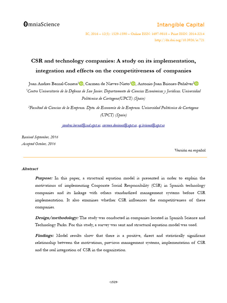 CSR Impact on Spanish Tech Firms | PDF | Corporate Social ...