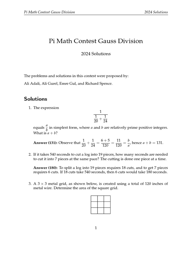 2024 Pimc Gauss Division Solutions Pdf Triangle Decimal