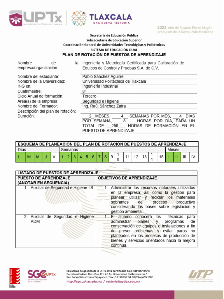 PLAN DE ROTACION DE SEGURIDAD E HIGIENE OCT 2022 IMC R0 | PDF