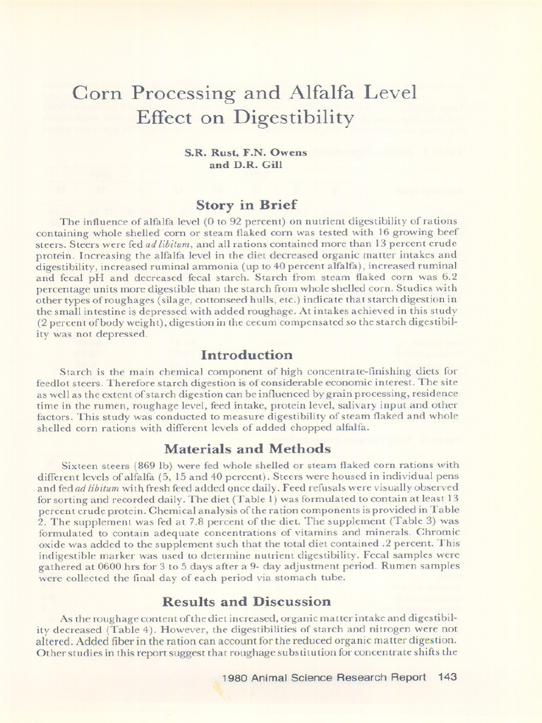 Corn Processing and Alfalfa Level Effect On Digestibility | PDF ...