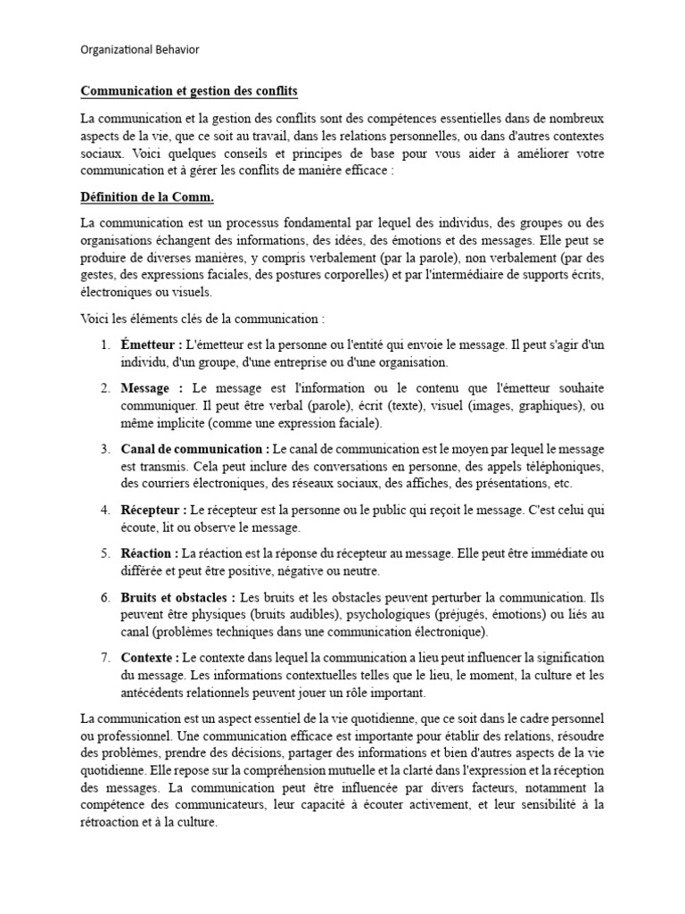 Communication et gestion des conflits | PDF | Direction | la communication