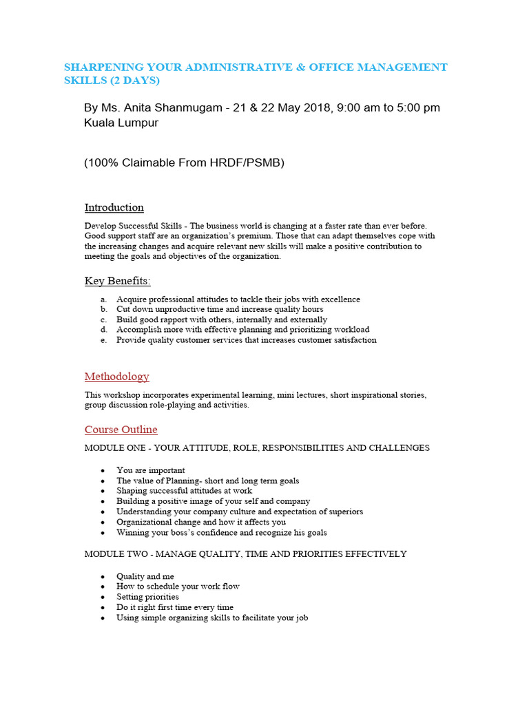 Sharpening Your Administrative & Office Management Skills | PDF ...