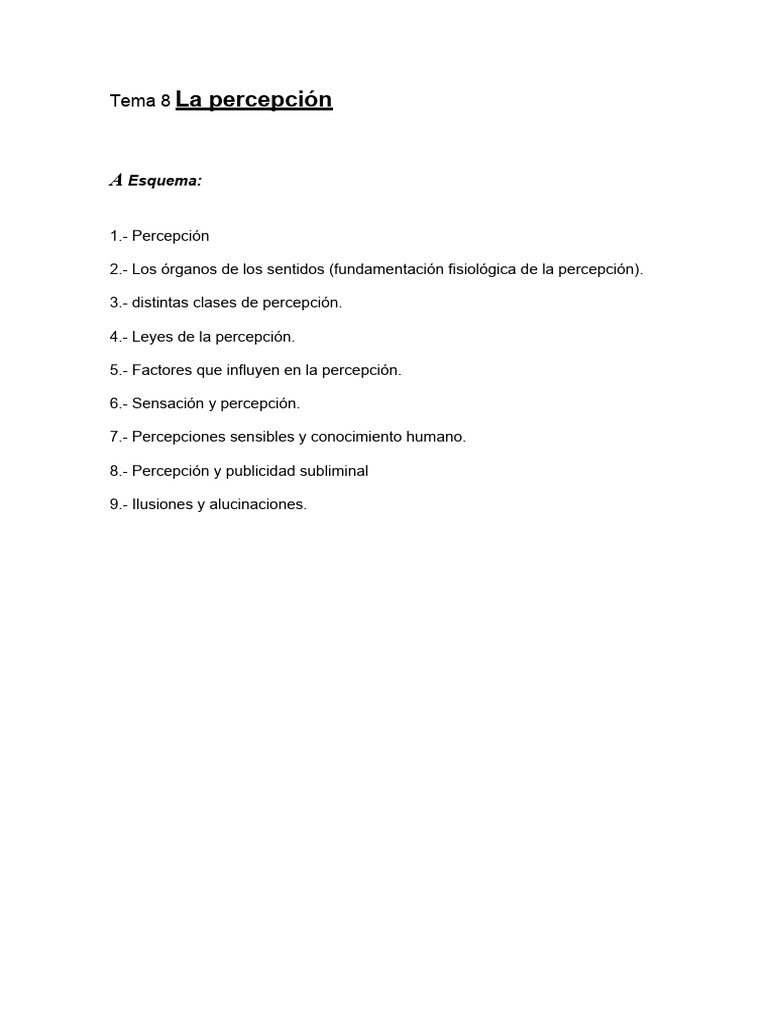 Tema 08 La Percepción | PDF | Percepción | Sentidos