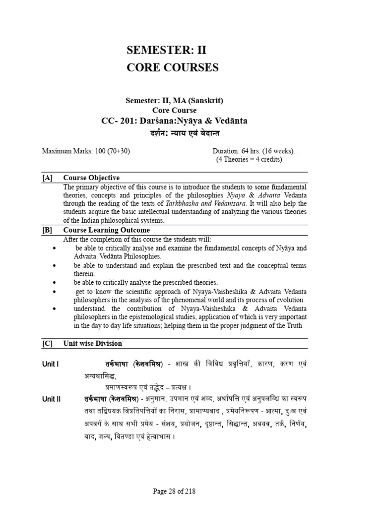 2nd Sem Syllabus Download Free Pdf Vedanta Advaita Vedanta