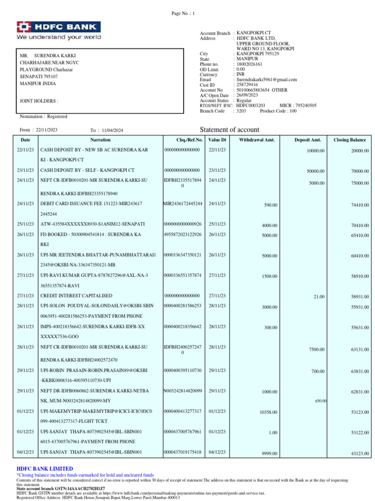 Hdfc Bank Statement Pdf