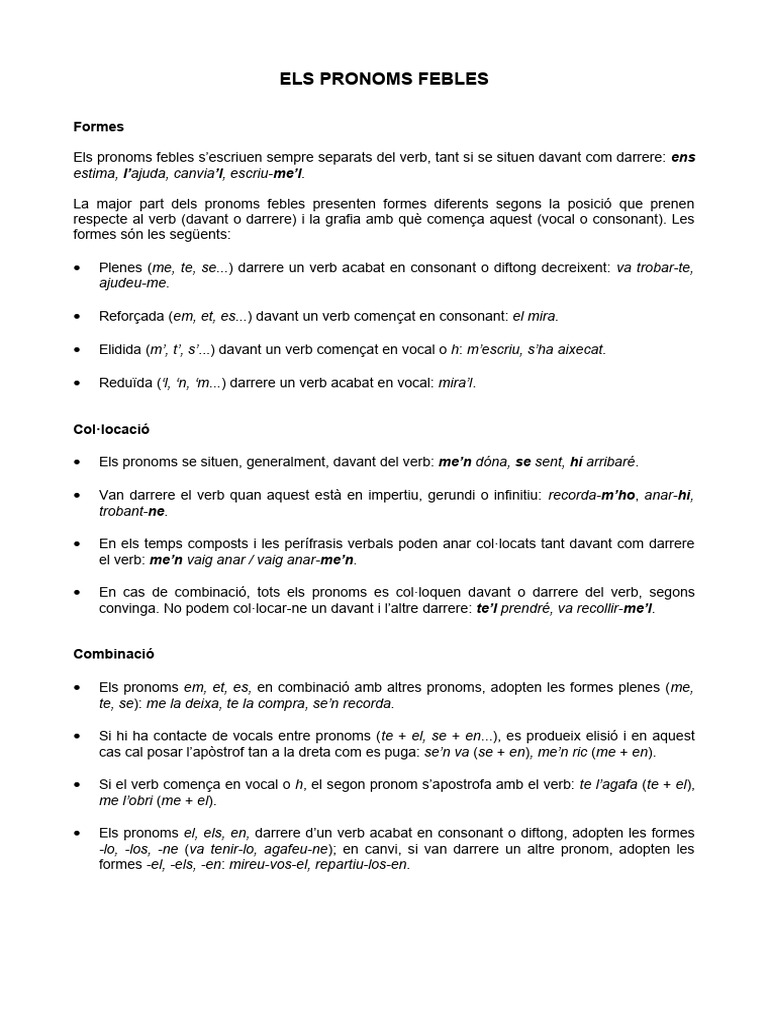 Copia de Els Pronoms Febles | PDF