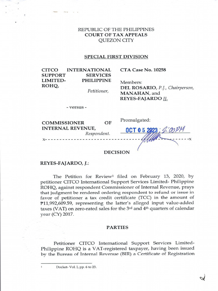 CITCO vs CIR CTA Case | PDF