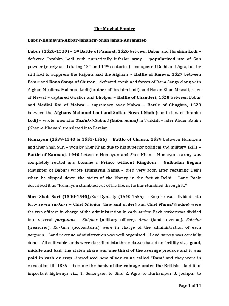 The Mughal Empire Notes | PDF