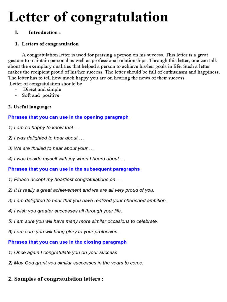 Guide to Writing Congratulation Letters | PDF