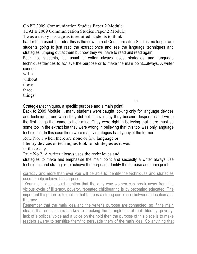 CAPE 2009 Communication Studies Paper 2 Module