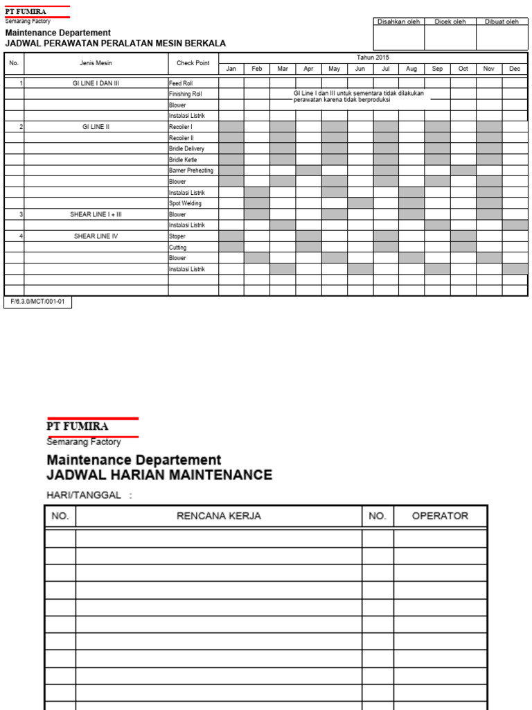 Jadwal Perawatan Mesin PT FUMIRA | PDF