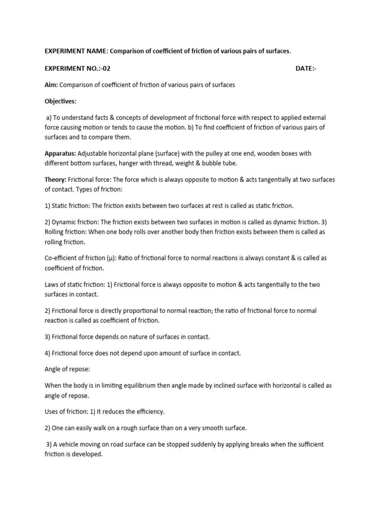 Friction Coefficient Experiment for Class 8 | PDF | Friction | Force