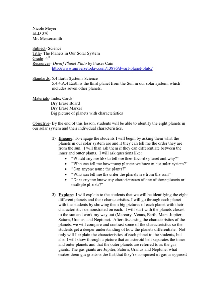 Solar System Lesson Plan | PDF | Planets | Solar System