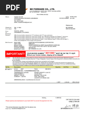 Proforma Invoice for Vehicle Purchase | PDF | Indemnity | Sales