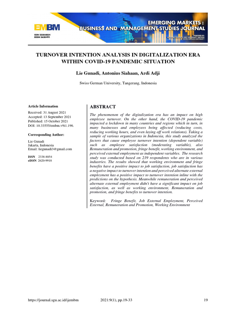 Turnover Intention Analysis in Digitalization Era Within Covid 19 ...