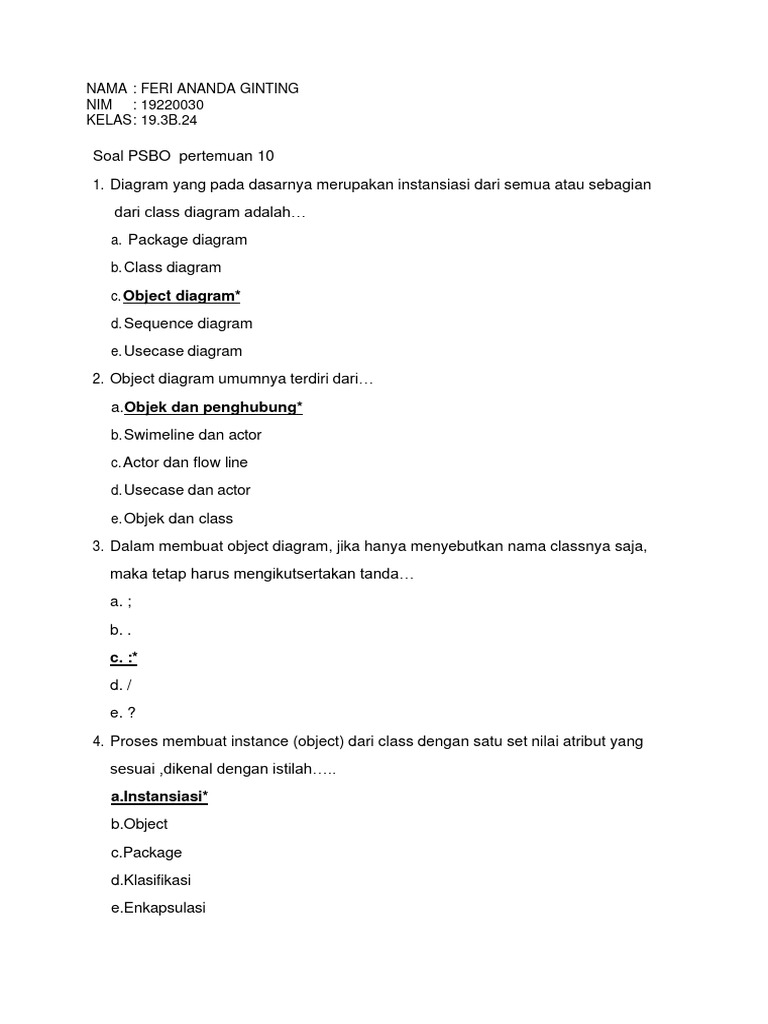 Soal dan Jawaban Object Diagram PSBO | PDF