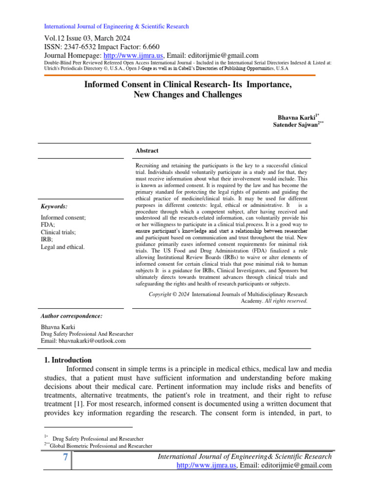 IJESR2March24 11563 | PDF | Informed Consent | Clinical Trial