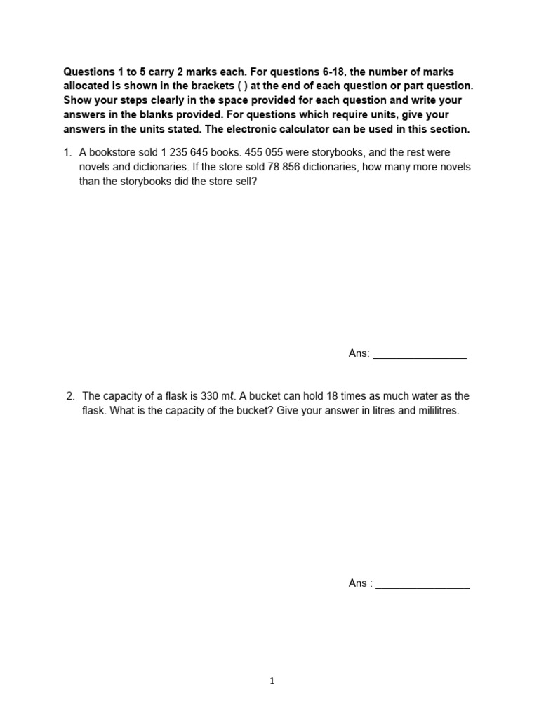 P5 Mathematics Questions and Answers | PDF
