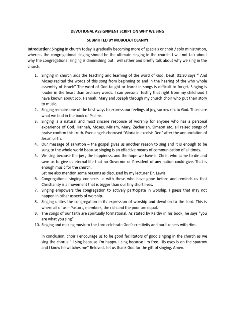 Devotional assignment script on why we sing pdf mary mother of
