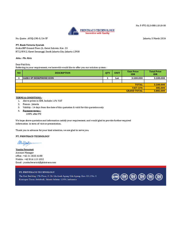 Quotation for IP Deskphone System | PDF