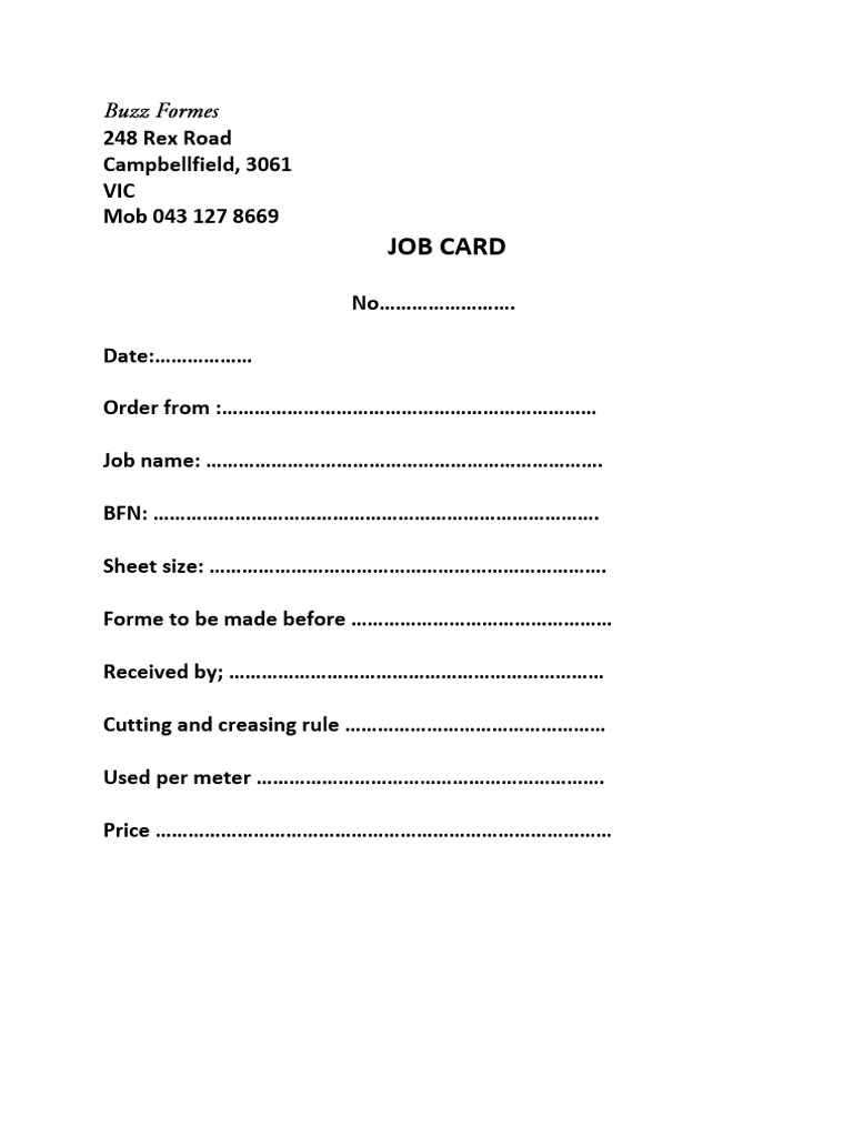 Job Card Template for Printing Services | PDF