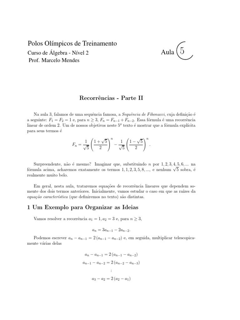 Fórmulas Explícitas de Recorrências | PDF | Equações | Sequência