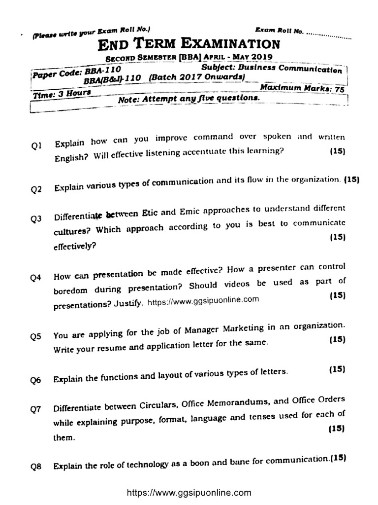 Bba 2 Sem Business Communication Bba 110 May 2019 | PDF