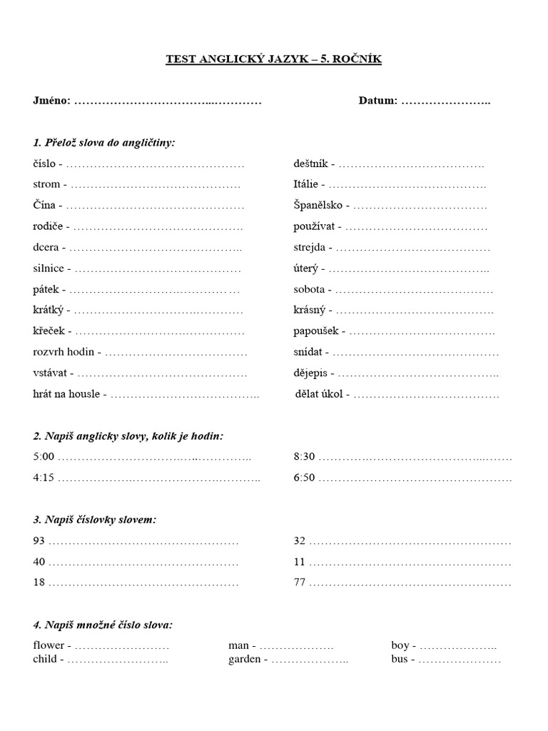 Test Aj Pro 5.ročník | PDF